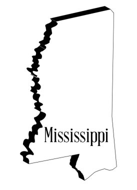Mississippi 'nin 3 boyutlu haritası beyaz bir arkaplanda.