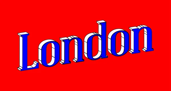 London Word Spelling Blue White Block Text Red Background — Stock Vector