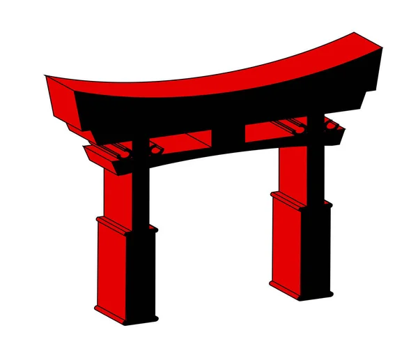 Una Silueta Típica Puerta Tori Japonesa Rojo Blanco Sobre Fondo — Vector de stock
