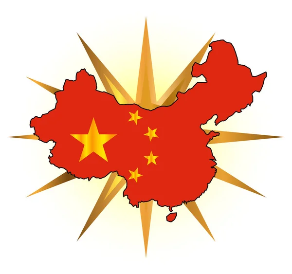 Silhuett Karta Över Chine Med Flagga Isolerad Vit Bakgrund Med — Stock vektor