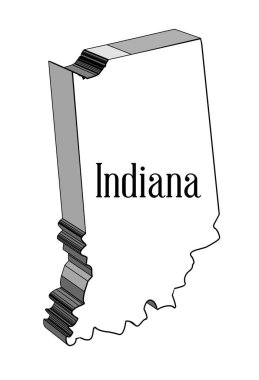 Indiana eyaletinin beyaz üzerindeki 3 boyutlu haritası