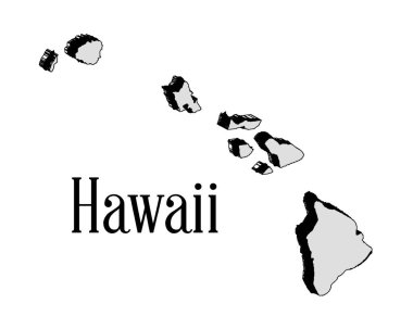 Hawaii adalarının beyaz arka plan üzerindeki 3D haritası.