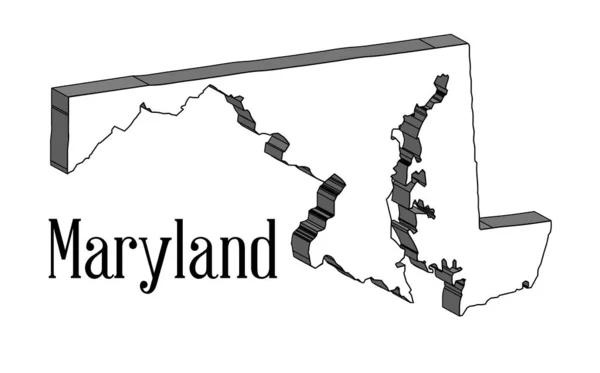 Delinear Mapa Estado Maryland —  Vetores de Stock