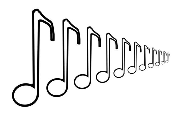 Der Notenachtel Schwarzer Umrandung Steht Einer Reihe Vor Weißem Hintergrund — Stockvektor