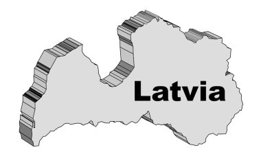 Beyaz bir arkaplan üzerinde LAtvia 'nın 3B haritası