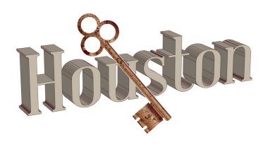 Houston şehrinin anahtarı beyaz metinden geliyor.