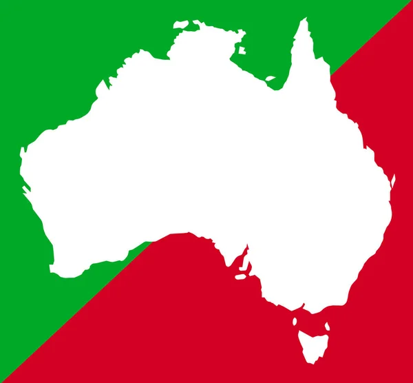 オーストラリアのシルエット地図赤と緑の背景 — ストックベクタ