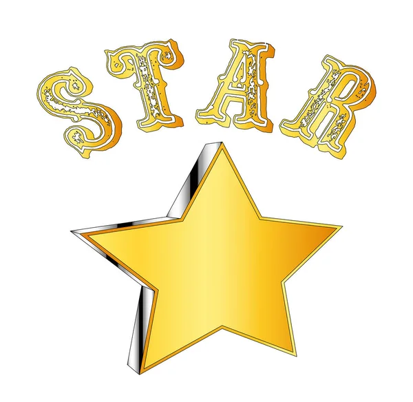 Text Star Set Ove Gold Silver Bright Star All Isolated — Vettoriale Stock