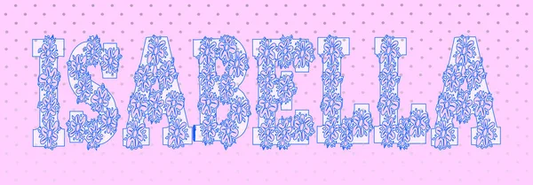 Girls Name Isabella Flower Text Set Dot Pink Backfround — Vetor de Stock