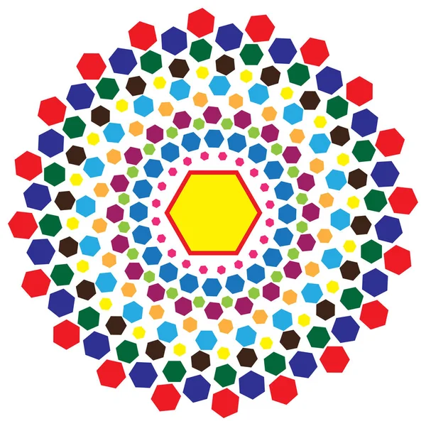 Mandala Created Collection Assorted Colour Hexagons Set White Background — Image vectorielle