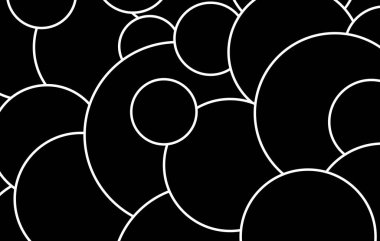 Interlocking circles in black and white as an abstract background