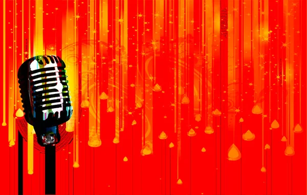 Sebuah Mikrofon Panggung Ditata Pada Latar Belakang Abstrak Oranye — Stok Foto