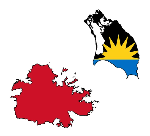 加勒比安提瓜和巴布达群岛轮廓图 其国旗在白色背景上孤立 — 图库矢量图片