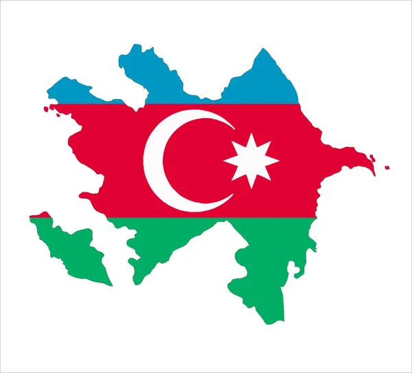 Χάρτης Σιλουέτας Αζερμπαϊτζάν Απομονωμένος Λευκό Φόντο Στην Εθνική Σημαία — Διανυσματικό Αρχείο