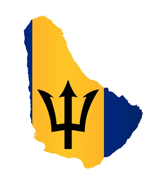 Barbados Karibik Ostrov Silueta Mapa Izolované Bílém Pozadí Národní Vlajkou — Stockový vektor