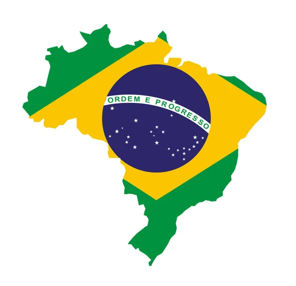 Översiktskarta Över Det Sydamerikanska Landet Brasilien Över Den Nationella Flaggan — Stock vektor