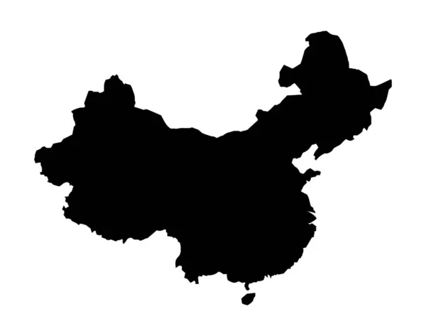 Disposition Karta Över Kina Svart Siluett Som Över Vit Bakgrund — Stock vektor