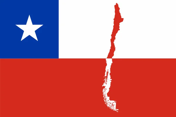 Chile Dél Amerikai Országának Sziluettvörös Fehér Térképe Nemzeti Zászlóra Tűzve — Stock Vector