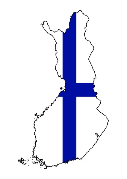 Disposition Siluett Karta Över Finland Med Den Nationella Flaggan Över — Stock vektor