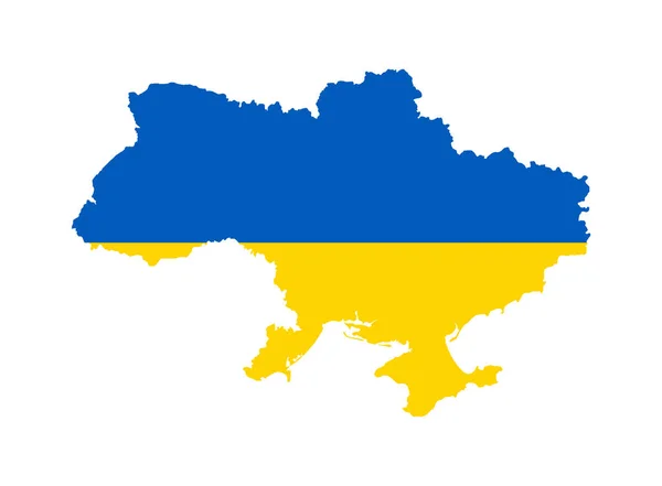 Silhuettkarta Över Landet Ukraina Den Nationella Flaggan Isolerad Över Vit — Stock vektor