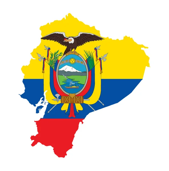 Güney Amerika Nın Ekvador Ülkesinin Siluet Haritası Ulusal Bayrağın Üzerine — Stok Vektör