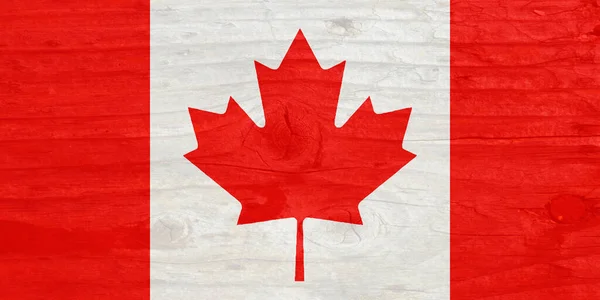 木の背景に描かれたカナダ国旗 — ストック写真