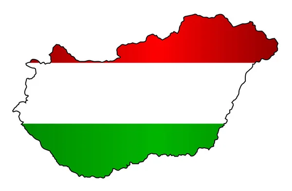 Umrisskarte Von Ungarn Silhouette Mit Der Nationalflagge Auf Weißem Hintergrund — Stockvektor