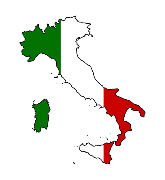 Vázlat Sziluett Térkép Zászló Olaszország Fölé Egy Fehér Háttér — Stock Vector