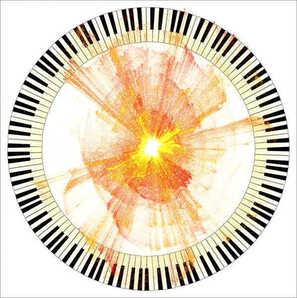 Black White Piano Keys Tint Age Formed Circle Explosion Abstract — Stock Photo, Image