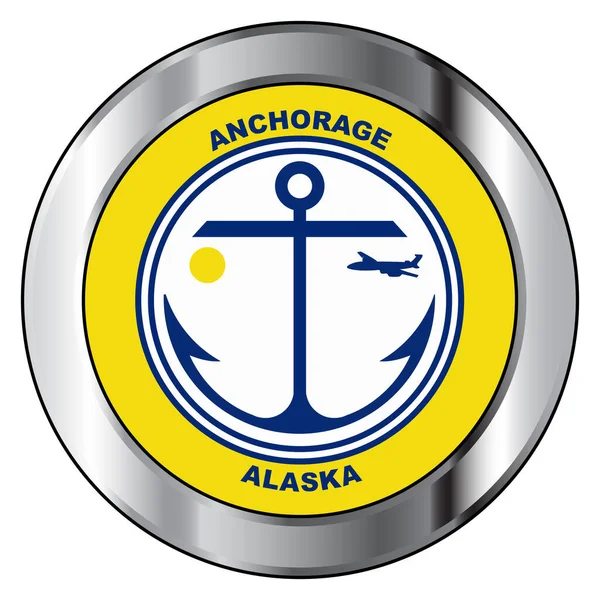 Alaska Şehrinin Geleneksel Bayrağı Anchorage Gümüş Bir Düğme Içinde — Stok Vektör