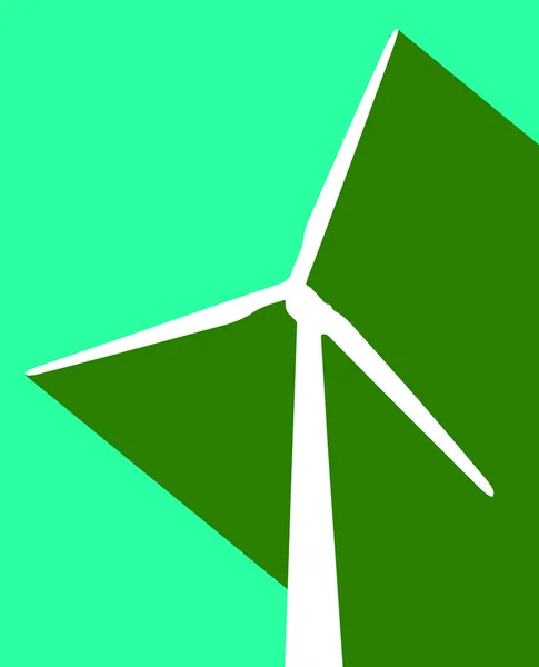 Générateur Énergie Éolienne Silhouette Blanche Sur Fond Ombre Vert Deux — Image vectorielle