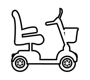 Mobilyalı scooter 'da beyaz arka plan üzerinde oturan tipik bir modelin ana hatları
