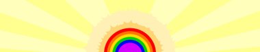 LGBT renkli yükselen güneşli bir gökkuşağı bayrağı