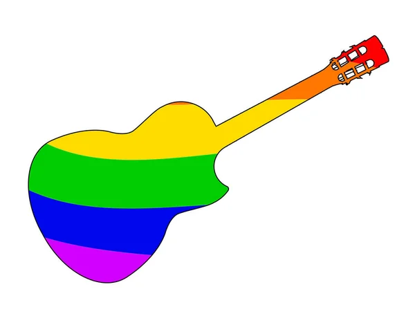 Guitarra Acústica Típica Española Aislada Sobre Una Bandera Arcoíris Lgbt — Vector de stock