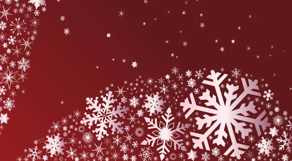 Ein Winterliches Banner Aus Hellen Schneeflocken Vor Rotem Hintergrund — Stockvektor