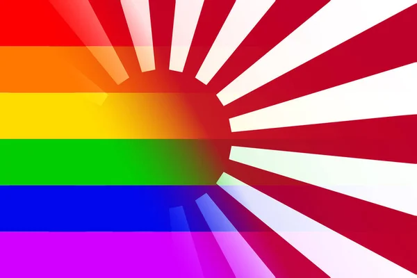 Una Versión Bandera Japonesa Con Superposición Arco Iris Bandera Lgbtq — Vector de stock