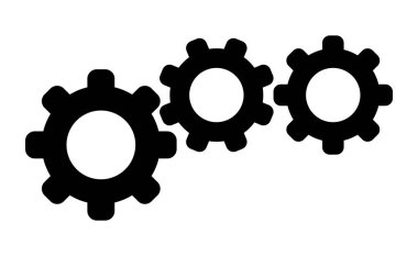 Beyaz arka planda siyah siluet ile izole edilmiş çizgi film stili vitesler.