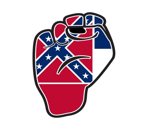 Egy Fekete Körvonalas Erő Ököl Mississippi Állam Zászlaja Felett Fehér — Stock Vector