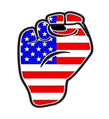 Beyaz bir arka planda izole edilmiş Amerikan Yıldızları ve Şeritleri üzerinde siyah bir güç yumruğu.