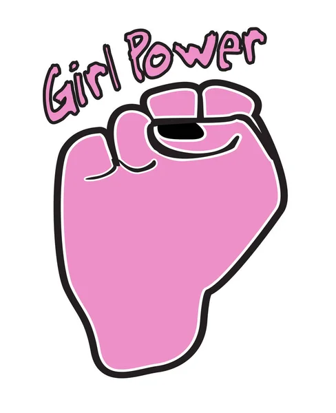 Ein Schwarzer Umriss Girl Power Pink Power Faust Isoliert Auf — Stockvektor