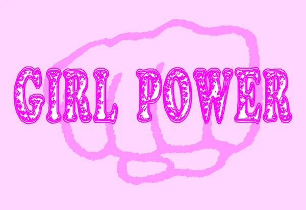 Clenched Fists Girl Power Text All Pink Shades All White — Stock vektor