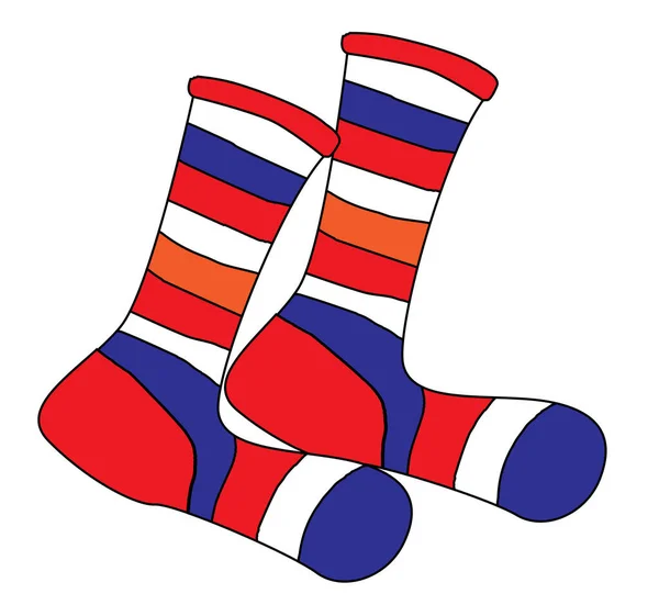 Dvojice Červené Bílé Modré Kreslené Vlastenecké Ponožky Izolované Bílém Pozadí — Stockový vektor