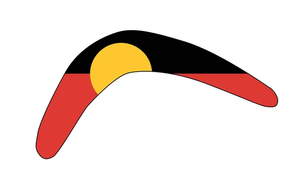 Australian Aborigine Flag Set Typical Boomerang Silhouette White Background — Stok Vektör