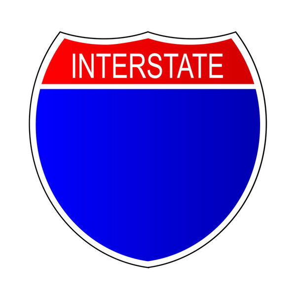 A blank isolated interstate sign over a white background