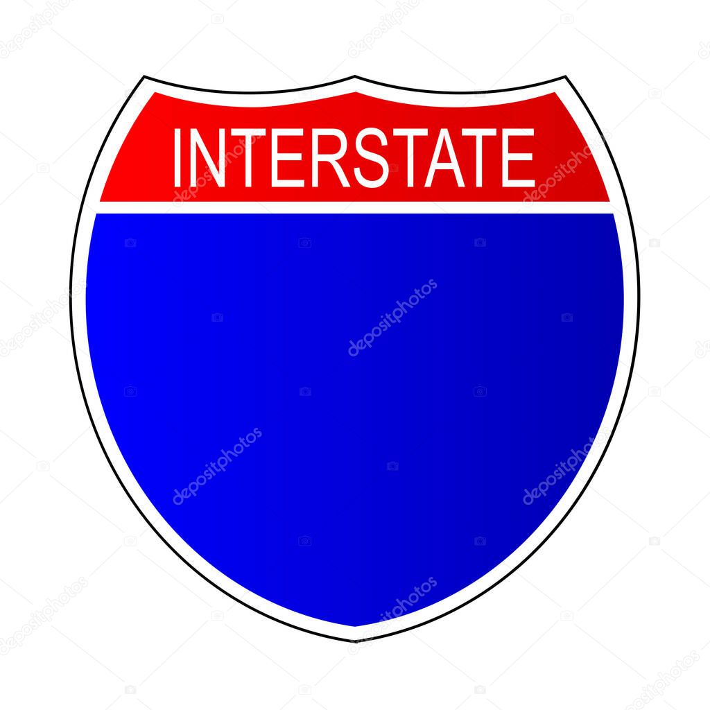 A blank isolated interstate sign over a white background