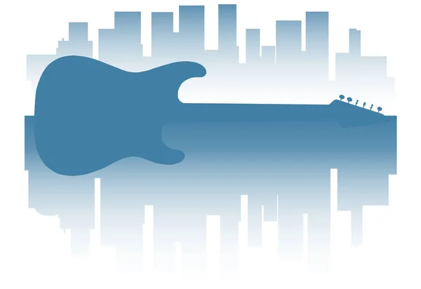 Blue Faded Cityscape Solid Body Electric Guitar Faded Background —  Vetores de Stock
