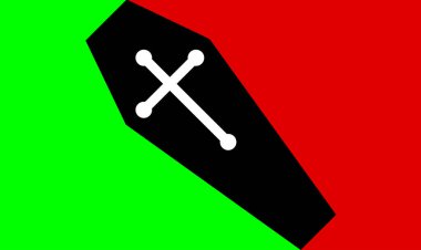 Siyah yeşil ve kırmızı bir siluet tabut gölgesi.