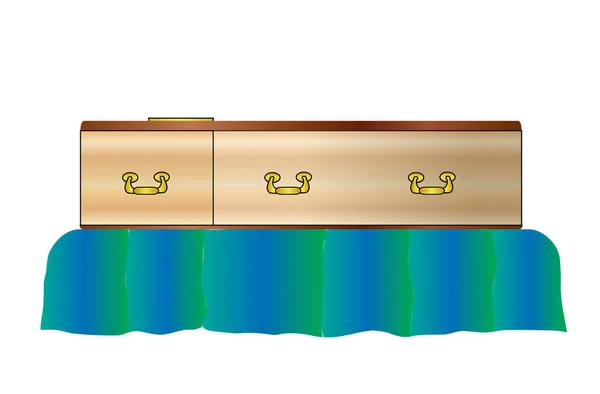 Wooden Coffin Brass Handles Liying State Isolated White Background — Stockvector