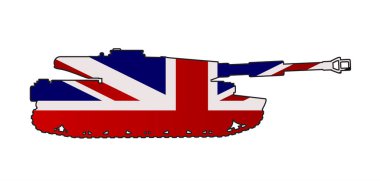 Silhouette of a generecic modern style battle tank with United Kingdom flag inset