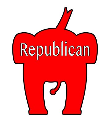 Red Republican elephant in silhouette set over a white background